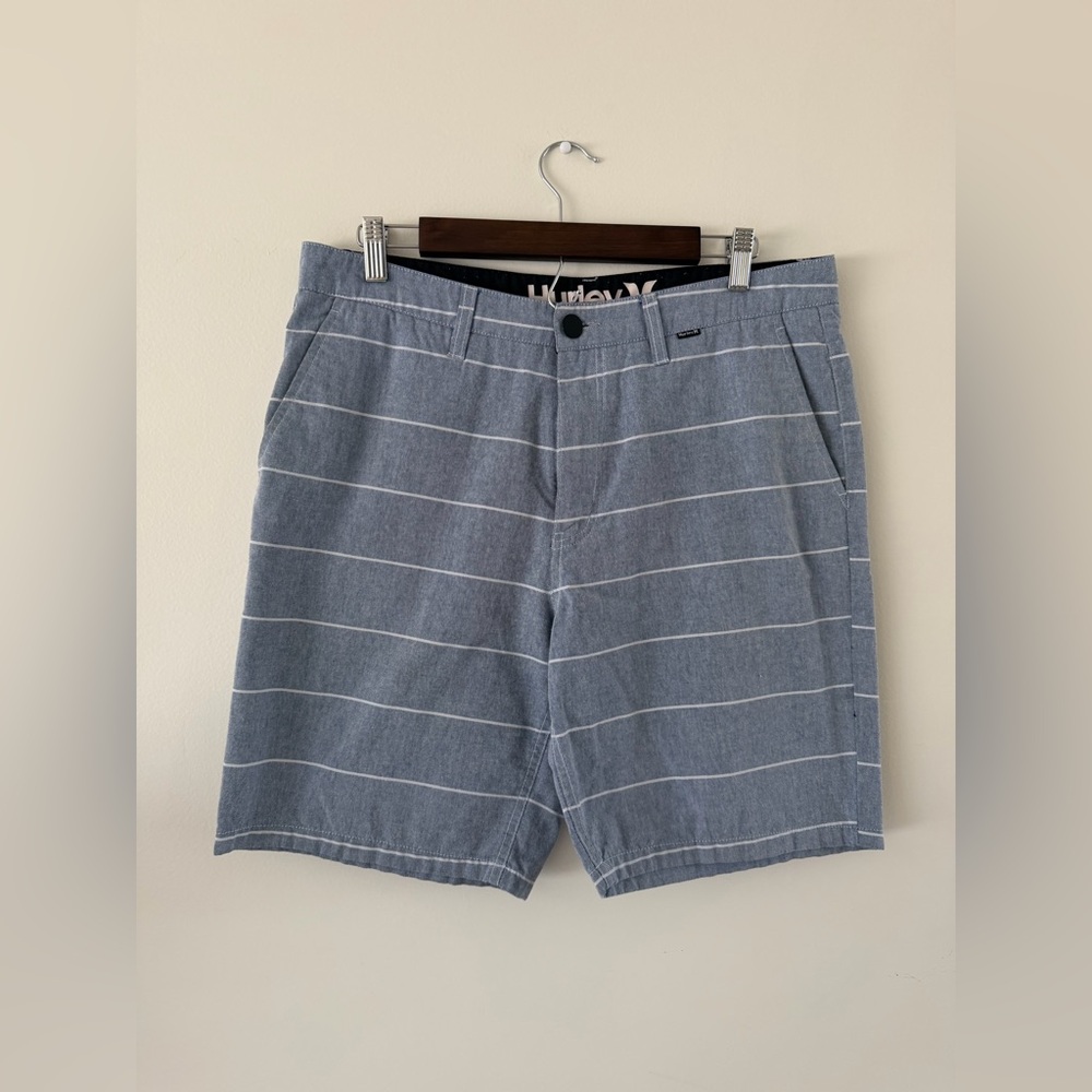 Hurley Cotton Blend Blue Striped Lightweight Casual Minimalist Shorts Men’s 32